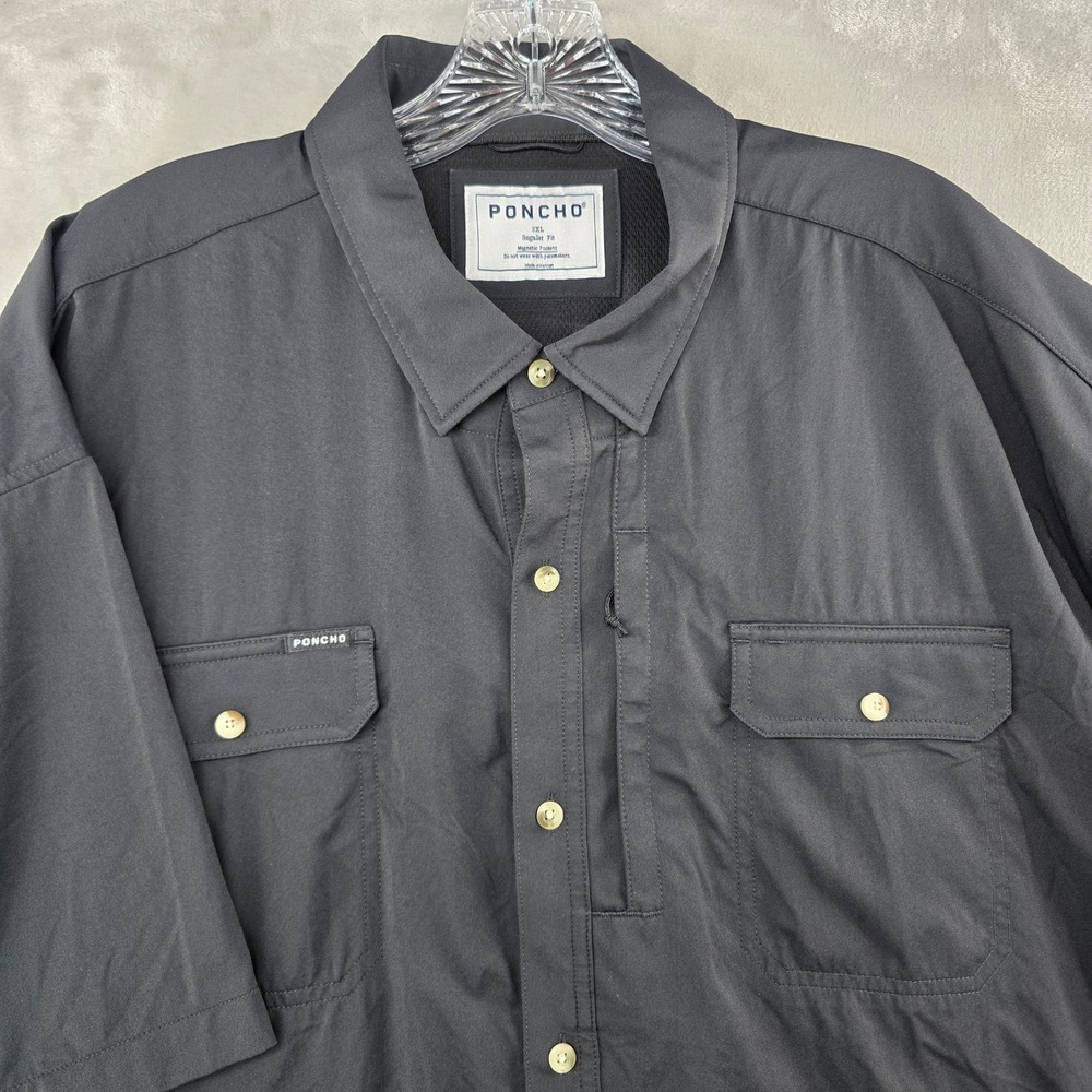 Poncho Shirt Mens 3XL Black Short Sleeve Magnetic Pockets Regular Fit Outdoor